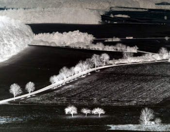 Schwarzweiß-Foto (Negativ) Blick aus der Burg Hohensolms am 25. Januar 2015
